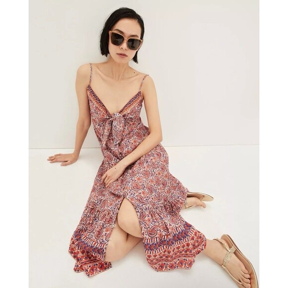 VERONICA BEARD Dresses & Skirts - Veronica Beard Paisley Midi Abilene Boho Summer Dress Flowy Watermelon Blue S
